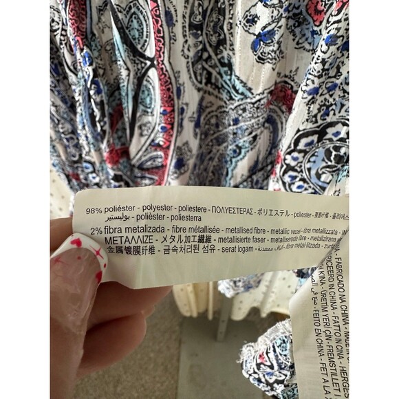 Zara Women's Sheer Paisley Metallic Oversized Bubble Sleeves Hi Lo Hem Blouse S - Picture 8 of 8